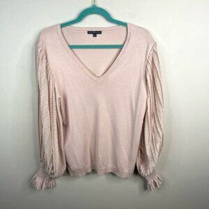 Adrianna Papell Poet Sleeve Top Womens Large Polka Dot Romantic Feminine Sweater